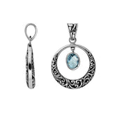 Sterling Silver Filigree Circle Pendant With Blue Topaz Quartz